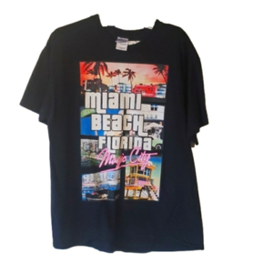 Miami Beach Florida 80s 90s neon pink grand theft auto style t shirt